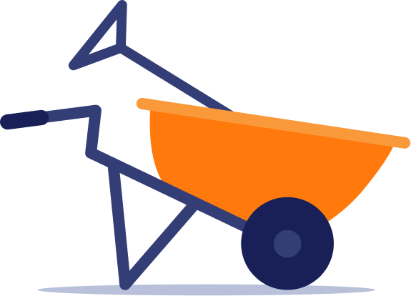 Ilustracja pomarańczowej taczki budowlanej z jednym kołem do prac ziemnych na placu budowy