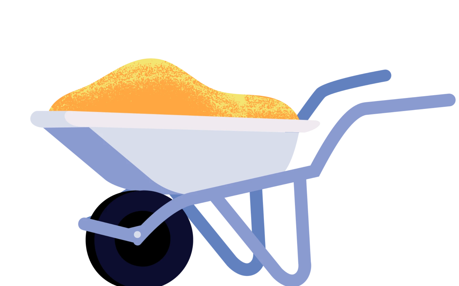 Taczka z piaskiem na placu budowy przygotowana do prac ziemnych