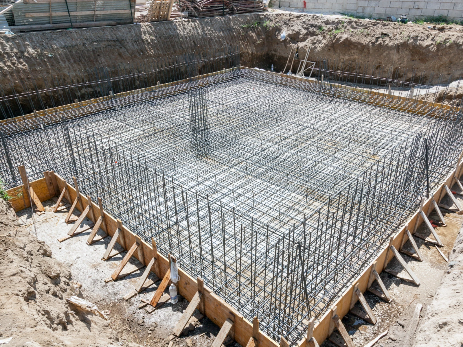 Zbrojenie fundamentów pod płytę fundamentową w wykopie